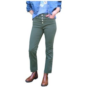 Denim Studio, Broeken, Dames, Groen, W28, Katoen, Camille Crop Flare Jeans met rafelige zoom