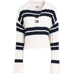 Tommy Hilfiger, Truien, Dames, Wit, XL, Wit Gestreepte Gebreide Trui