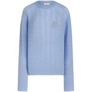 Etro, Truien, Dames, Blauw, M, Kasjmier, Elegante Trui