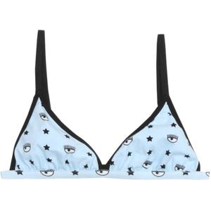 Chiara Ferragni Collection, Ondergoed, Dames, Blauw, L, Katoen, Bralette met logoprint en verstelbare bandjes