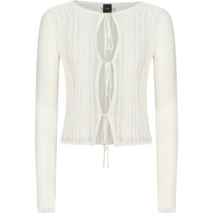 Pinko, Truien, Dames, Wit, XS, Witte Gebreide Kleding met Asymmetrisch Geribbeld Ontwerp