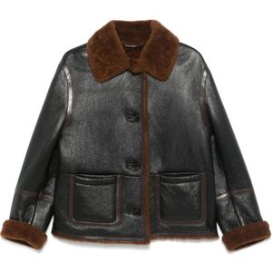Bally, Jassen, Dames, Zwart, S, Shearling Collar Black Button Jacket