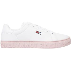 Tommy Jeans, Schoenen, Dames, Roze, 37 EU, Roze Leren Sneakers