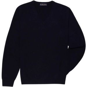 Brooks Brothers, Truien, Heren, Blauw, L, Wol, Wollen V-hals trui van kasjmier