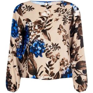 Rinascimento, Blouses & Shirts, Dames, Blauw, S, Polyester, Blauwe Bloemenprint Blouse met Lange Mouwen