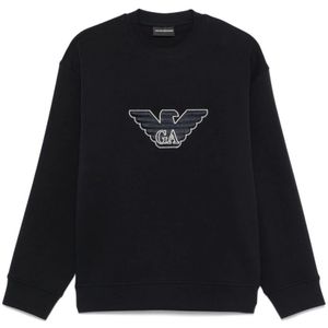 Emporio Armani, Sweatshirts & Hoodies, Heren, Blauw, 2Xl, Blauwe Crew Neck Sweater