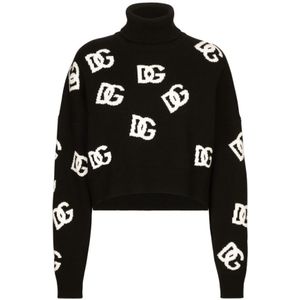 Dolce & Gabbana, Truien, Dames, Zwart, XS, Wol, Zwarte DG Logo Trui
