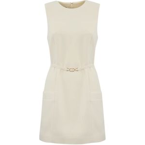 Twinset, Kleedjes, Dames, Wit, M, Polyester, Mouwloze Crepe Jurk met Riem