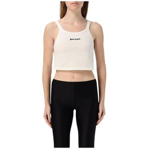 Palm Angels, Tops, Dames, Wit, S, Katoen, Geribbelde Tanktop