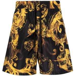 Versace Jeans Couture, Badkleding, Heren, Veelkleurig, S, Waterverf Zwembroek Zwart Goud