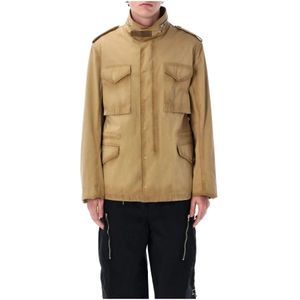 Ten C, Jassen, Heren, Bruin, L, Katoen, Beige Field Jacket met Opvouwbare Capuchon