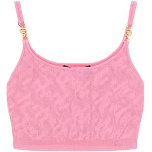 Versace, Tops, Dames, Roze, S, Gebreide Mouwloze Crop Top