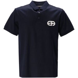 Emporio Armani, Tops, Heren, Blauw, 3Xl, Katoen, Blauwe Polo Shirt met Logo-Patch en Knopen