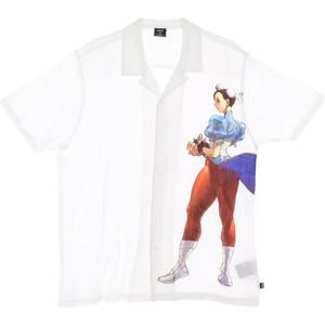 Huf, Overhemden, Heren, Wit, XL, Rayon, Street Fighter Resort Shirt Wit Korte Mouw
