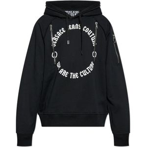Versace Jeans Couture, Sweatshirts & Hoodies, Heren, Zwart, XL, Katoen, Sweatshirt met ritssluiting zakken