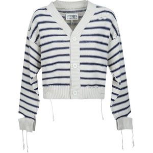 MM6 Maison Margiela, Truien, Dames, Veelkleurig, M, Katoen, Gestreepte Katoenen Vest met Gebreid Ontwerp