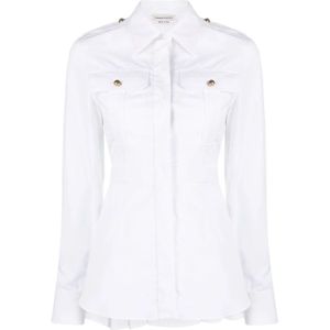 Alexander McQueen, Blouses & Shirts, Dames, Wit, M, Katoen, Witte Box-Pleat Katoenen Overhemd
