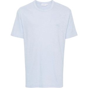 Calvin Klein, Tops, Heren, Blauw, 2Xl, Katoen, Lichtblauw Katoen Linnen T-Shirt
