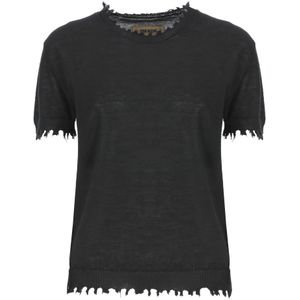 UMA Wang, Tops, Dames, Zwart, L, Kasjmier, Zwarte Kasjmier Trui Ronde Hals Korte Mouwen