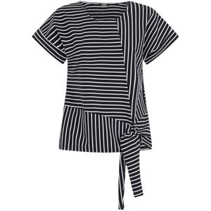 Liu Jo, Tops, Dames, Zwart, L, Katoen, Gestreept katoenen T-shirt met tailleknoop