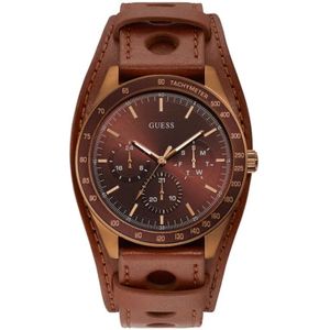 Guess, Accessoires, Heren, Bruin, ONE Size, Bruin Leren Horloge Montana Kalender Tachymeter