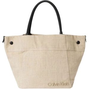 Calvin Klein, Tassen, Dames, Beige, ONE Size, Linnen, Summer Story Linnen Shopper Tas