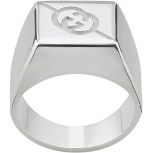 Gucci, Accessoires, Dames, Grijs, 52 MM, Gegraveerde Logo Zilveren Ring