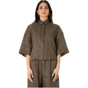 Maison Margiela, Blouses & Shirts, Dames, Groen, S, Linnen, Linnen Shirt in Donkergroen