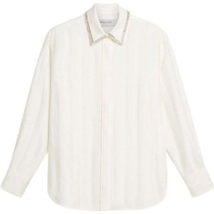Golden Goose, Blouses & Shirts, Dames, Wit, S, Katoen, Witte Viscose Blouse met Kristallen Detail