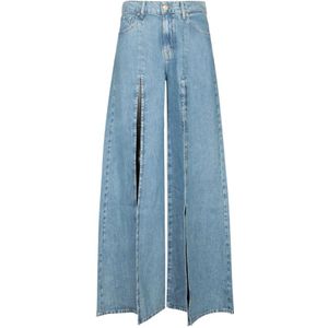 7 For All Mankind, Jeans, Dames, Blauw, W28, Katoen, Hoge Taille Wijde Blauwe Jeans