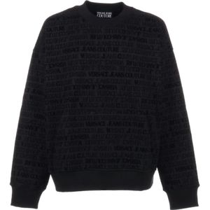 Versace Jeans Couture, Sweatshirts & Hoodies, Heren, Zwart, S, Katoen, Heren Katoenen Sweatshirt met Fluweel Logo