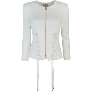 Elisabetta Franchi, Jassen, Dames, Wit, M, Polyester, Witte Jassen met Gouden Metalen Details
