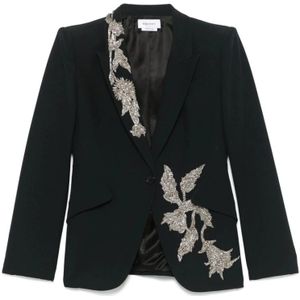Alexander McQueen, Jassen, Dames, Zwart, M, Zwart knoopsluiting buitenkleding met zakken