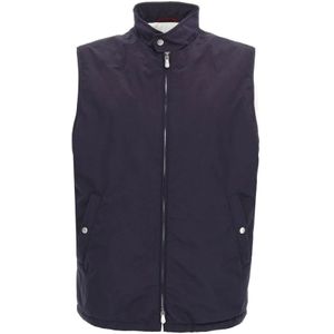 Brunello Cucinelli, Jassen, Heren, Blauw, M, Wol, Mouwloze Vest met Hoge Hals