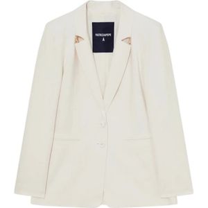 Patrizia Pepe, Jassen, Dames, Beige, 2Xs, Stijlvolle zomerjurk met kantdetail