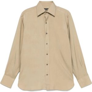 Tom Ford, Overhemden, Heren, Beige, M, Amandel Beige Button-Up Shirt