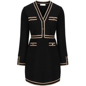Tory Burch, Kleedjes, Dames, Zwart, M, Jurk met Contrasterende Welt Zakken en V-hals