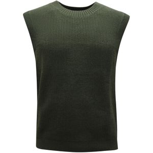 Sun68, Truien, Heren, Groen, XL, Wol, Donkergroen Gebreid Mouwloos Vest