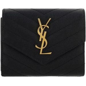 Saint Laurent, Accessoires, Dames, Zwart, ONE Size, Leer, Gestikte Matelassé Portemonnee met YSL Logo