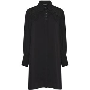 Bruuns Bazaar, Kleedjes, Dames, Zwart, 2Xl, Polyester, Zwarte overhemdjurk met kanten details