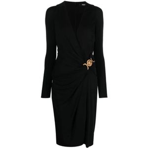 Versace, Kleedjes, Dames, Zwart, L, Zwarte Midi Jurk