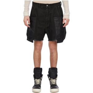 Rick Owens, Korte broeken, Heren, Zwart, W31, Denim, Cargo Denim Bermuda Shorts