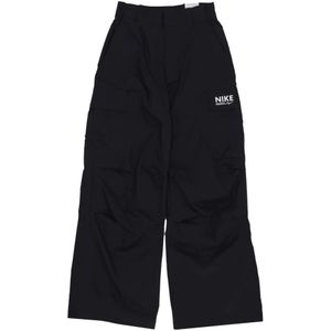 Nike, Broeken, Dames, Zwart, M, Katoen, Zwarte Oversized Geweven Sportkleding Broek