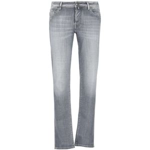Jacob Cohën, Jeans, Heren, Grijs, W34, Katoen, Grijze Katoenen Jeans met Logopatch