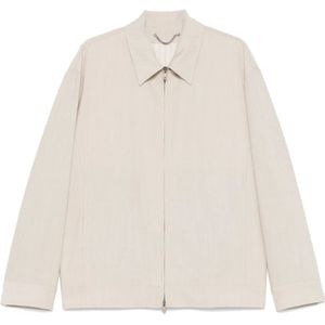 Golden Goose, Jassen, Heren, Beige, M, Beige Zip Jas met Logo Appliqué