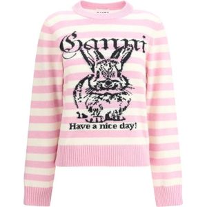 Ganni, Truien, Dames, Roze, S, Wol, Gestreepte Konijn Wollen Trui