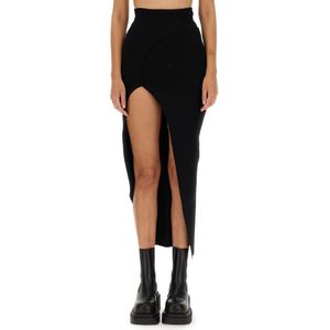 Rick Owens, Rokken, Dames, Zwart, L, Polyester, Theresa Rok met Elastische Tailleband