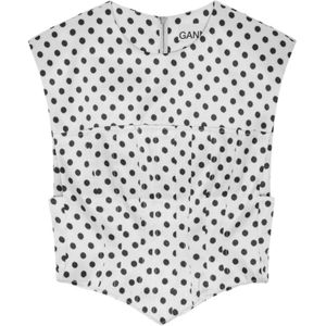 Ganni, Tops, Dames, Wit, L, Polyester, Polka Dot Top met Ritssluiting