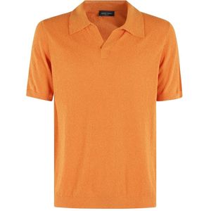 Roberto Collina, Tops, Heren, Oranje, L, Katoen, Oranje Polo Shirt Geen Knopen