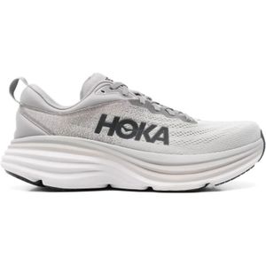 Hoka One One, Schoenen, Heren, Grijs, 42 1/2 EU, Grijze Gebreide Sneakers met Teal Blue